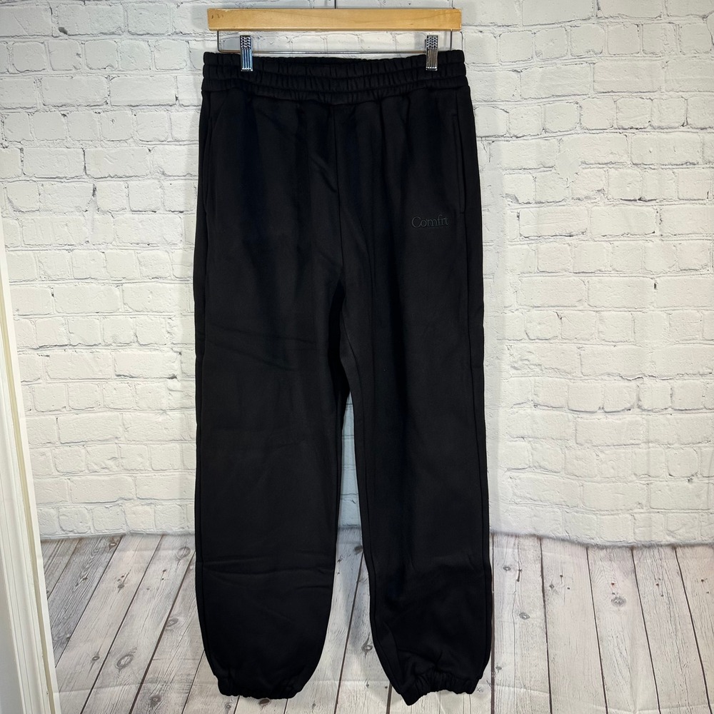 NEW Comfrt Good Days Ahead Mens Black Fleece Jogger Sweatpants L Relaxed Fit